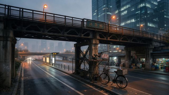 旧工业天桥夜雾里 钠灯橙漫过墨黑桥面 - 02