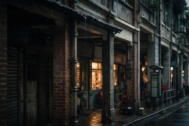 荔湾恩宁路骑楼雨后滴水映着街灯 - 01