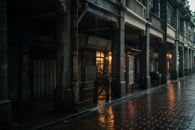 荔湾恩宁路骑楼雨后滴水映着街灯 - 04