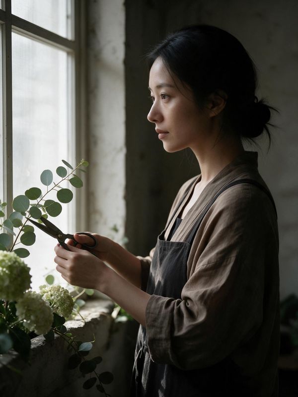 柔光漫进花艺工作室，她正修剪当季花枝 - 03