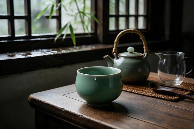 江南旧宅雨后 木格窗下的青瓷茶席 - 01